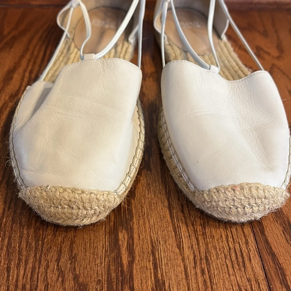 Eileen Fisher LEE whitewash leather espadrille flats elasticized straps size 11